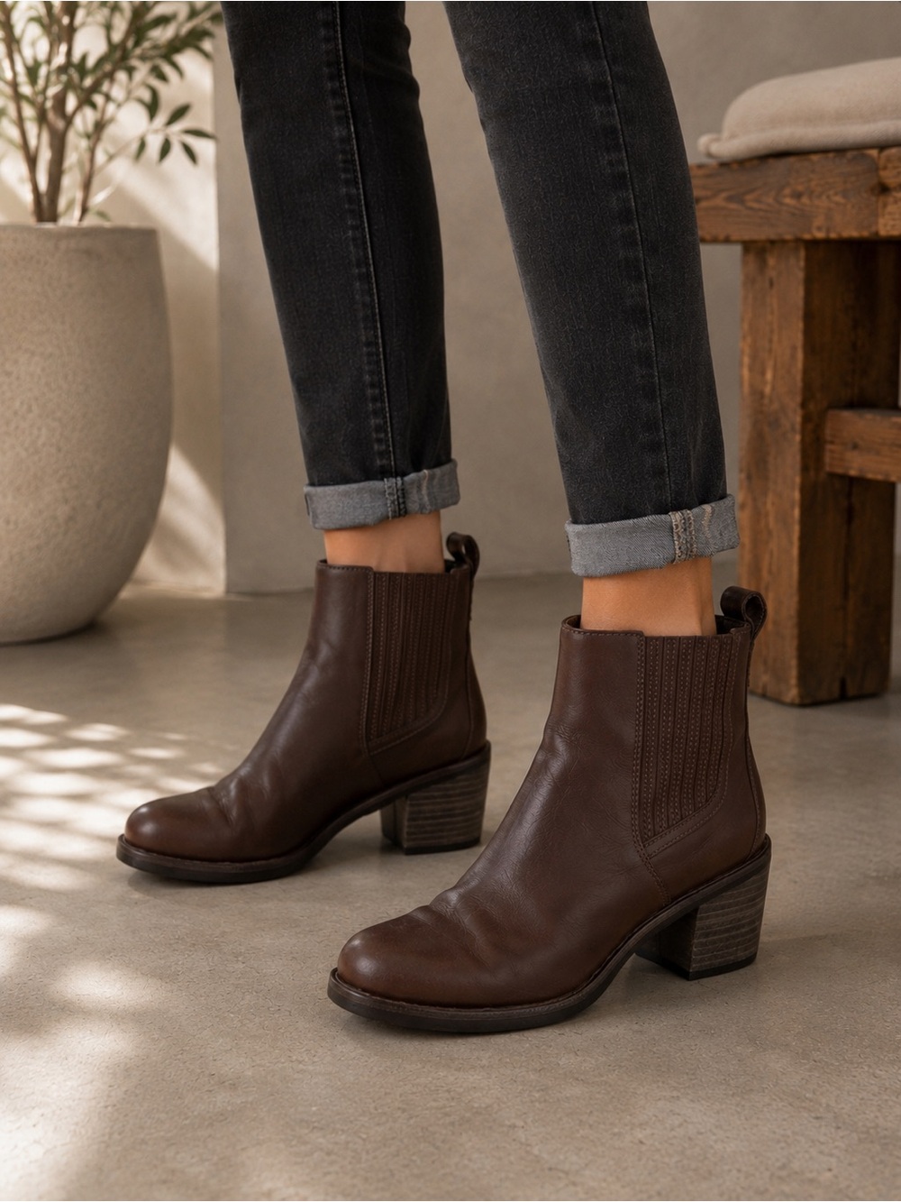 UGG maroon brown leather ankle boots chunky heeled booties rodeo southwestern 6
